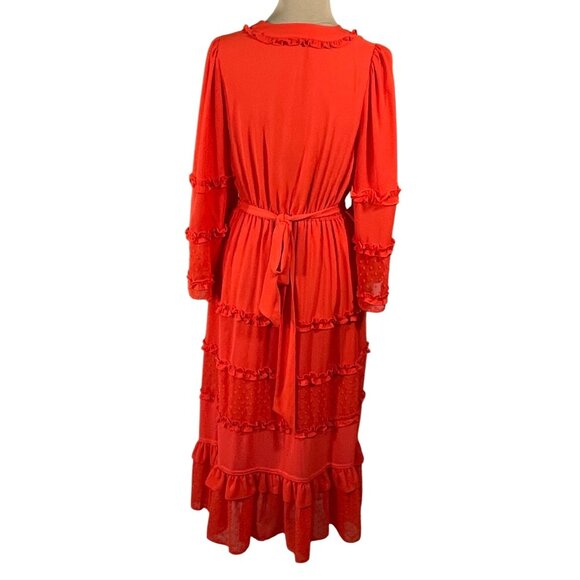 Alexis Target Angel Sleeve Dress Orange Red Size M Medium Midi Tiered - Picture 3 of 7
